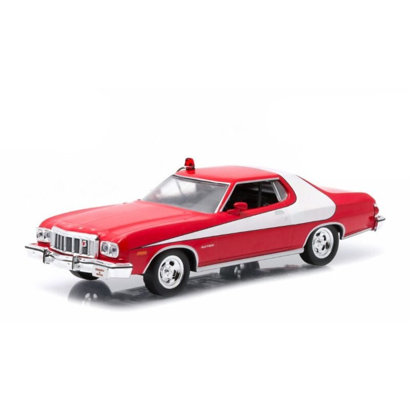 Miniatura coche Ford Gran Torino 1976 rojo con raya blanca de la serie Starsky & Hutch a escala 1/43 Greenlight