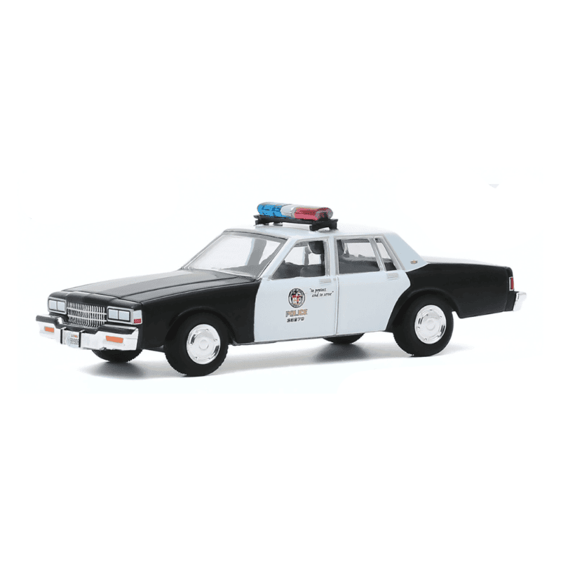 Miniatura coche blanco y negro Policía Metropolitana Chevrolet Caprice 1991 de la película Terminator 2 a escala 1/64 Greenlight