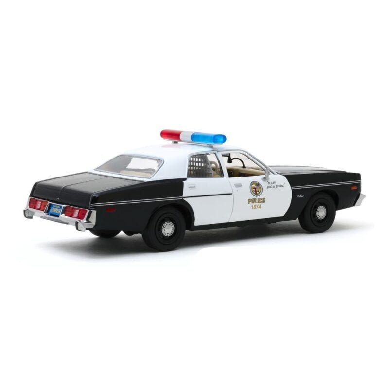 Miniatura coche blanco y negro Policía Metropolitana Dodge Monaco 1977 de la película Terminator a escala 1/24 Greenlight