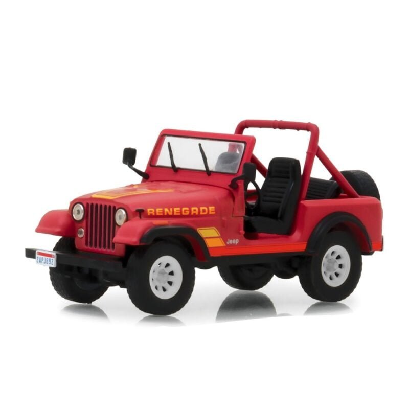 Miniatura coche todoterreno rojo de Sarah Connor Jeep CJ-7 Renegade 1983 de la película Terminator a escala 1/43 Greenlight