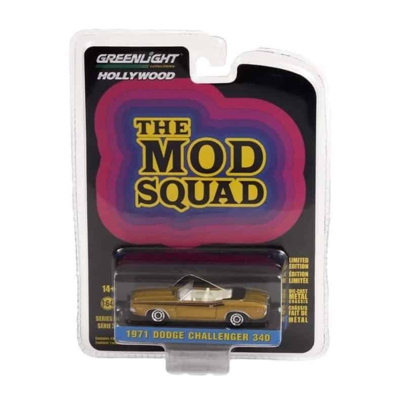 Miniatura coche marrón descapotable Dodge Challenger 340 de la serie The Mod Squad a escala 1/64 Greenlight en blister sellado