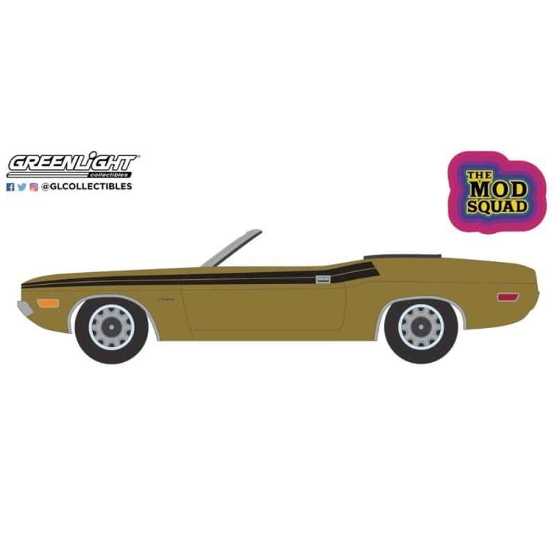 Ilustración coche marrón descapotable Dodge Challenger 340 de la serie The Mod Squad Greenlight