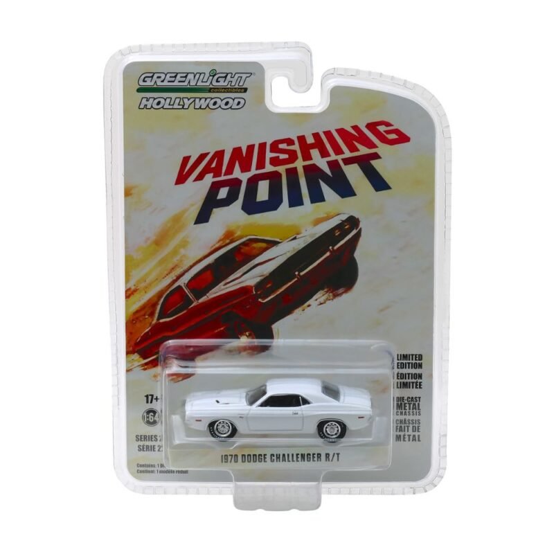 Miniatura coche blanco Dodge Challenger R/T 1971 de la película Vanishing Point a escala 1/43 Greenlight en blister sellado