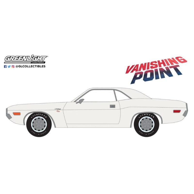 Ilustración coche blanco Dodge Challenger R/T 1971 de la película Vanishing Point Greenlight