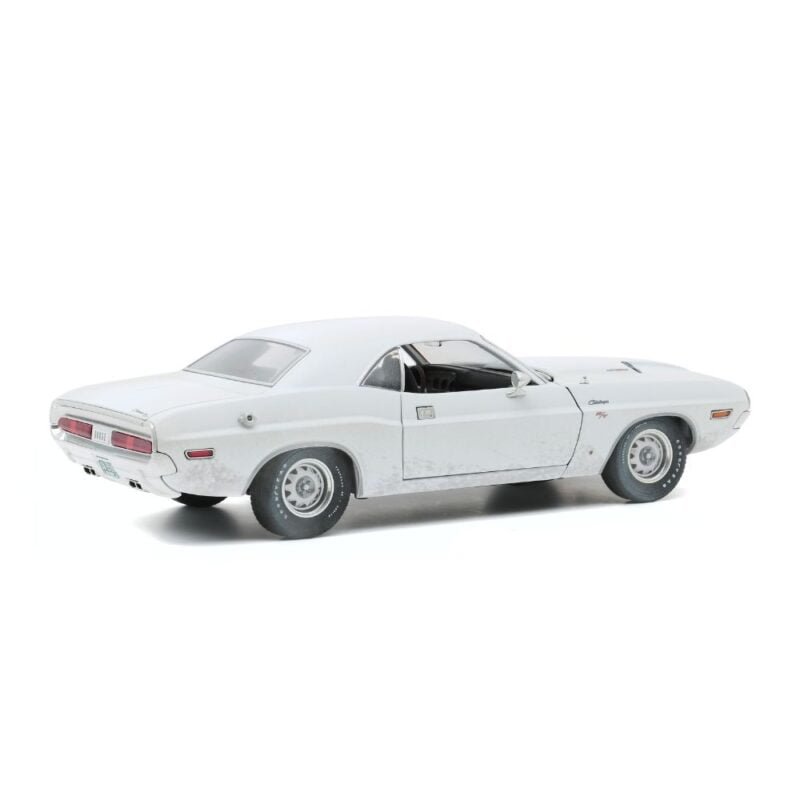 Miniatura coche blanco Dodge Challenger R/T 1971 sucio de la película Vanishing Point a escala 1/18 Greenlight