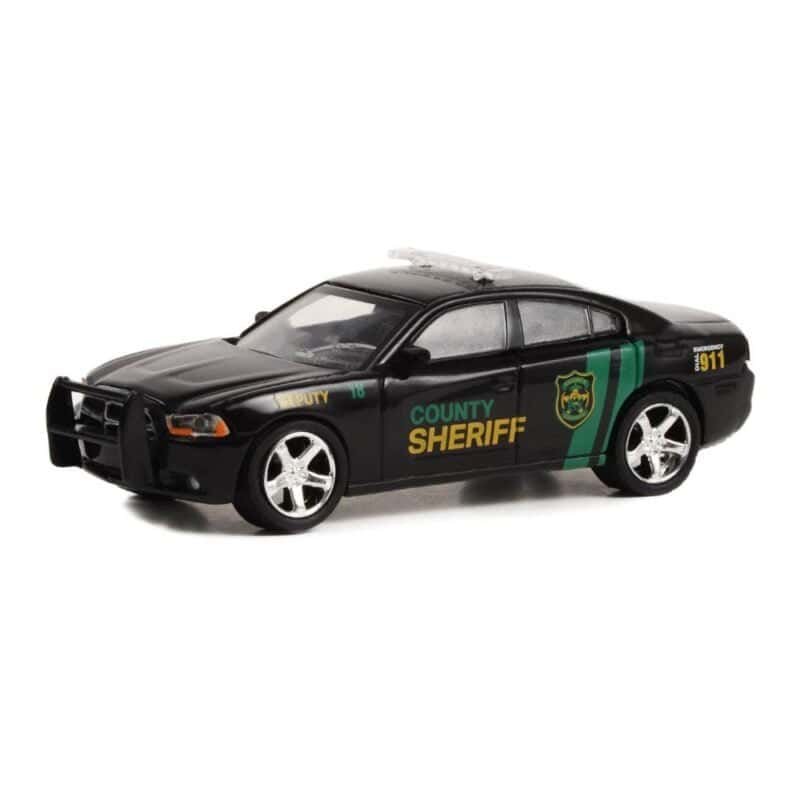 Miniatura coche de policía negro Dodge Charger Pursuit 2011 County Sheriff de la serie Yellowstone a escala 1/64 Greenlight