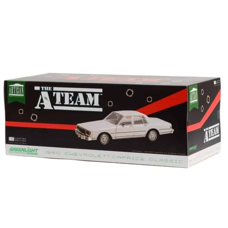 Coche Chevrolet Caprice 1980 blanco de la serie El Equipo A a escala 1/18 Greenlight