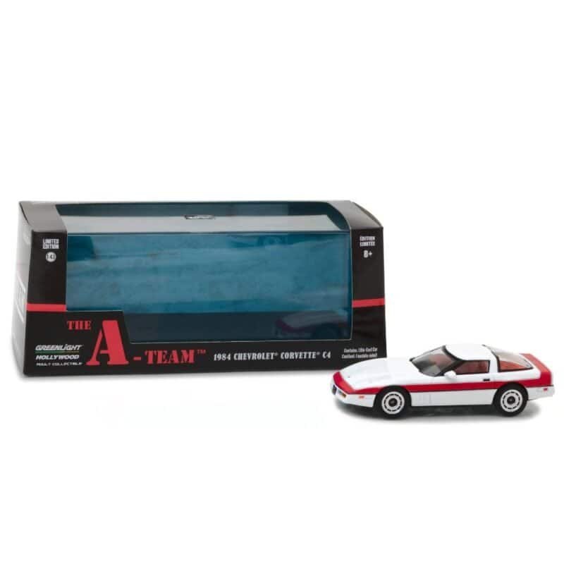 Coche Chevrolet Corvette C4 blanco y rojo de la serie El Equipo a escala 1/43 Greenlight