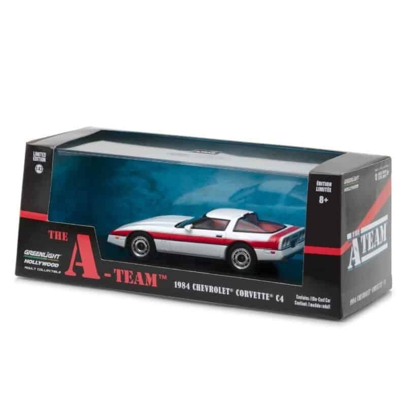 Coche Chevrolet Corvette C4 blanco y rojo de la serie El Equipo a escala 1/43 Greenlight