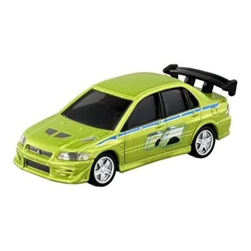 Miniatura coche amarillo Mitsubishi Lancer EVO VII 2002 de la película Fast & Furious a escala 1/64 Tomica