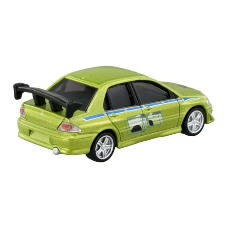 Miniatura coche amarillo Mitsubishi Lancer EVO VII 2002 de la película Fast & Furious a escala 1/64 Tomica