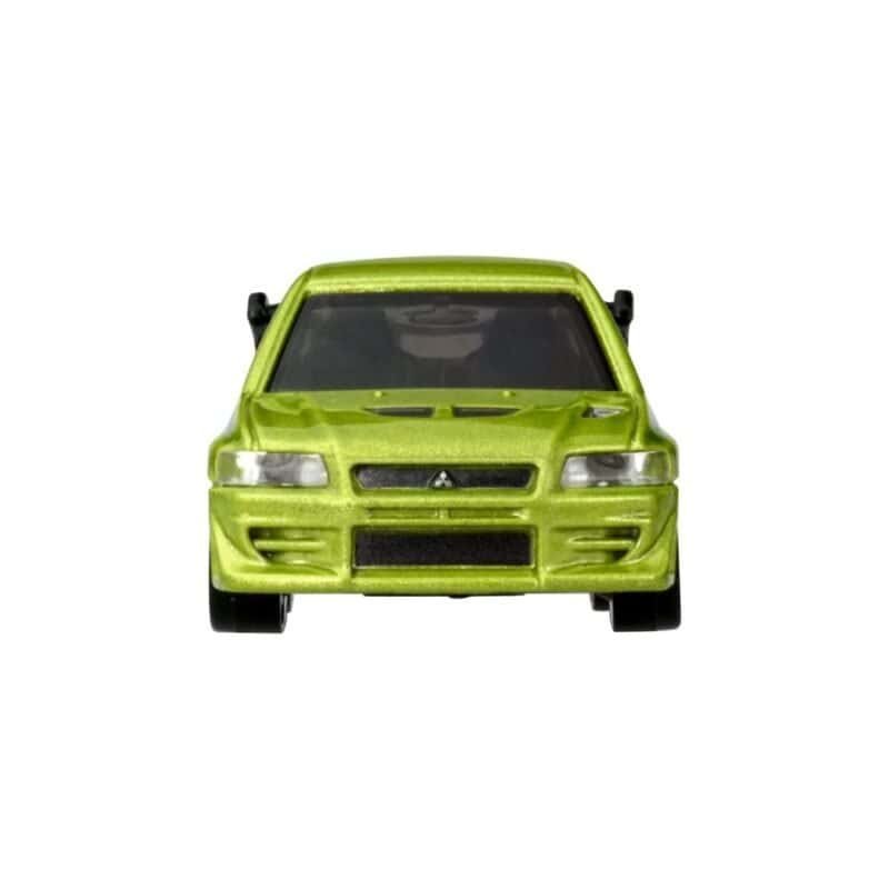 Miniatura coche amarillo Mitsubishi Lancer EVO VII 2002 de la película Fast & Furious a escala 1/64 Tomica