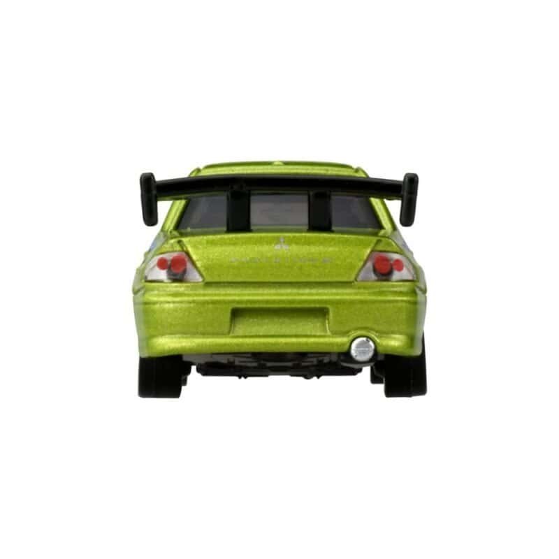 Miniatura coche amarillo Mitsubishi Lancer EVO VII 2002 de la película Fast & Furious a escala 1/64 Tomica