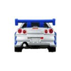 Miniatura coche gris y azul Nissan Skyline BNR34 GT-R de la película Fast & Furious 2 a escala 1/64 Tomica