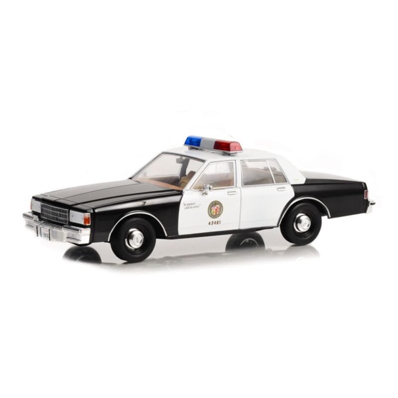 Miniatura coche de policía blanco y negro Chevrolet Caprice 1986 de la serie MacGyver a escala 1/18 Greenlight