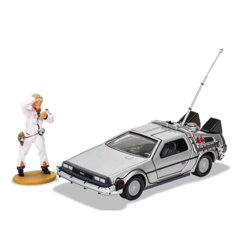 Miniatura coche DeLorean de la película Regreso al futuro con figura Doc a escala 1/36 Corgi