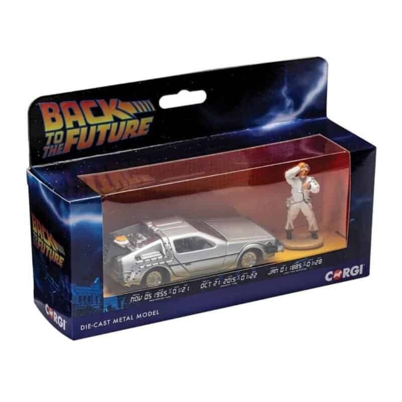 Miniatura coche DeLorean de la película Regreso al futuro con figura Doc a escala 1/36 Corgi