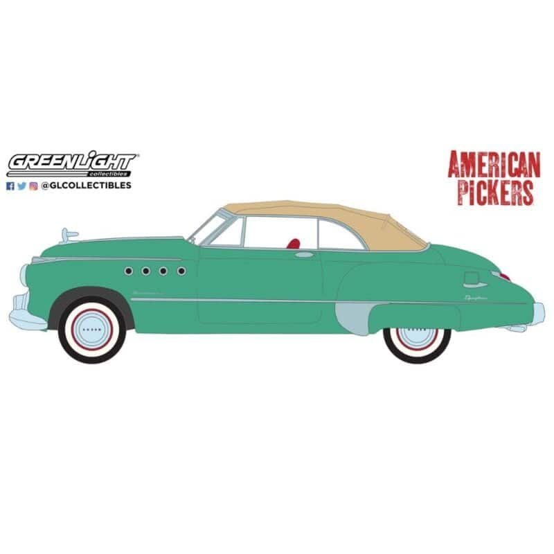 Ilustración coche verde descapotable Buick Roadmaster 1949 de la serie American Pickers Greenlight