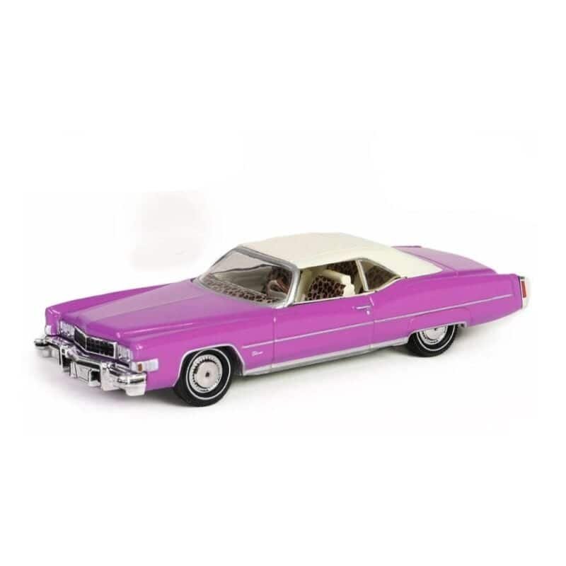 Miniatura coche rosa descapotable Cadillac Eldorado 1974 de la película Amor a quemarropa a escala 1/64 Greenlight