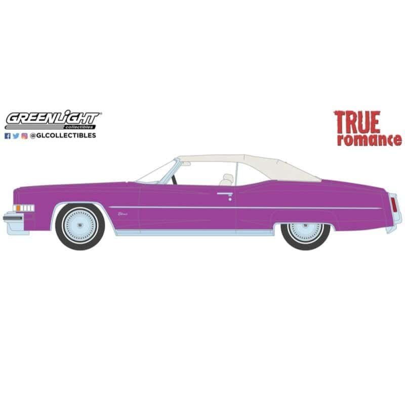 Ilustración coche rosa descapotable Cadillac Eldorado 1974 de la película Amor a quemarropa Greenlight