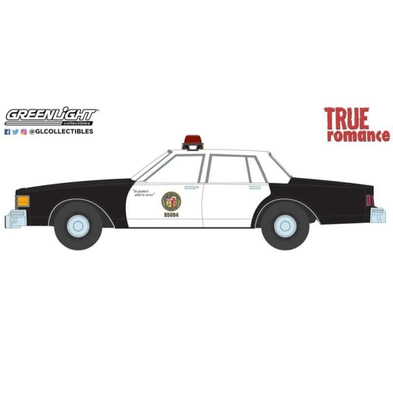 Ilustración coche de policía LAPD Chevrolet Caprice de la película Amor a quemarropa Greenlight