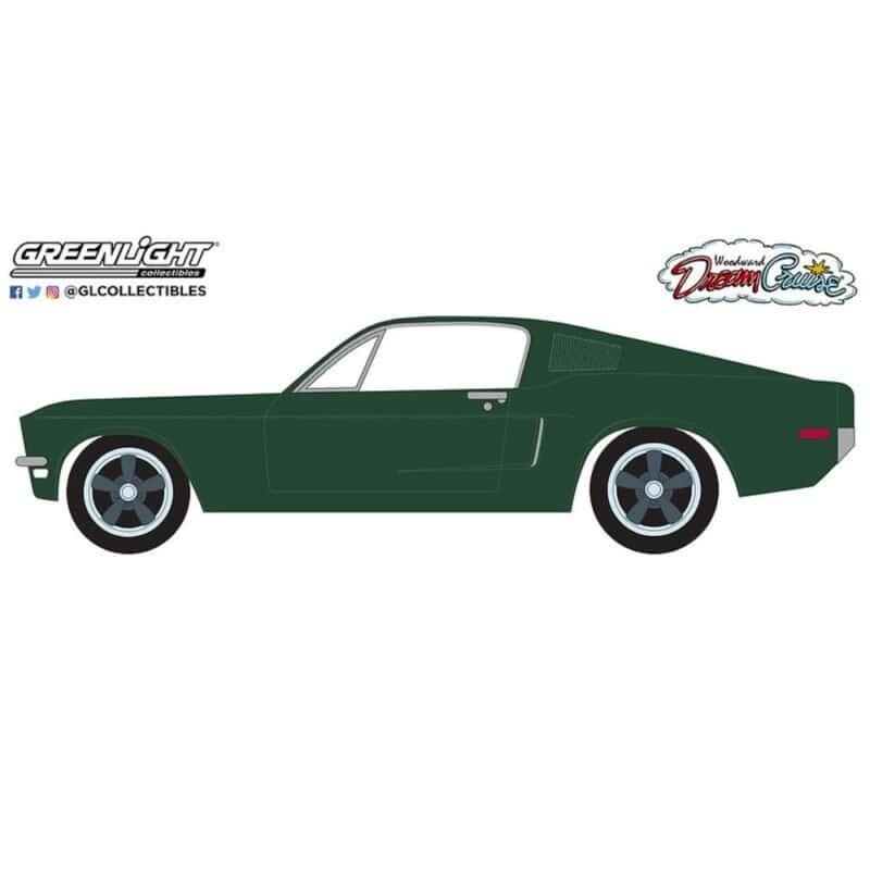 Ilustración coche verde Ford Mustang GT Fastback 1968 de la película Bullitt Greenlight