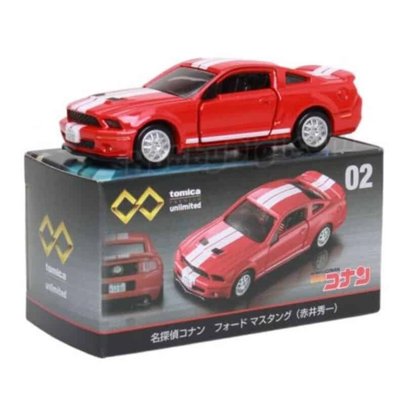 Miniatura coche rojo Ford Mustang GT500 2007 de la serie Detective Conan escala 1/64 Tomica