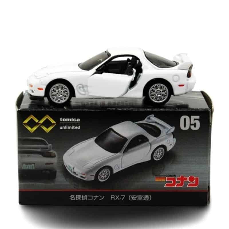 Miniatura coche blanco Mazda RX-7 de la serie Detective Conan escala 1/64 Tomica