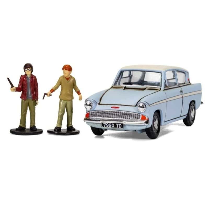 Miniatura coche azul volador Ford Anglia de la película Harry Potter a escala 1/43 Corgi