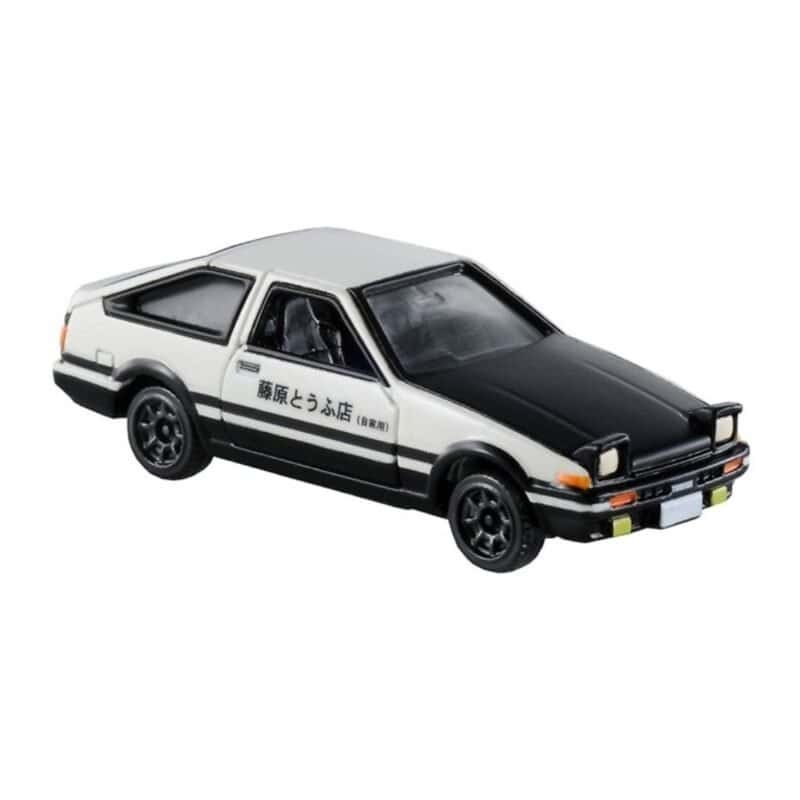 Miniatura coche blanco y negro Toyota Trueno AE86 1983 de la serie Initial D a escala 1/64 Tomica