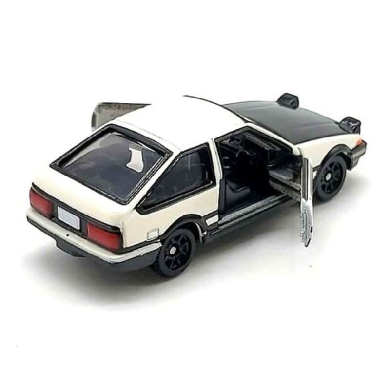 Miniatura coche blanco y negro Toyota Trueno AE86 1983 de la serie Initial D a escala 1/64 Tomica