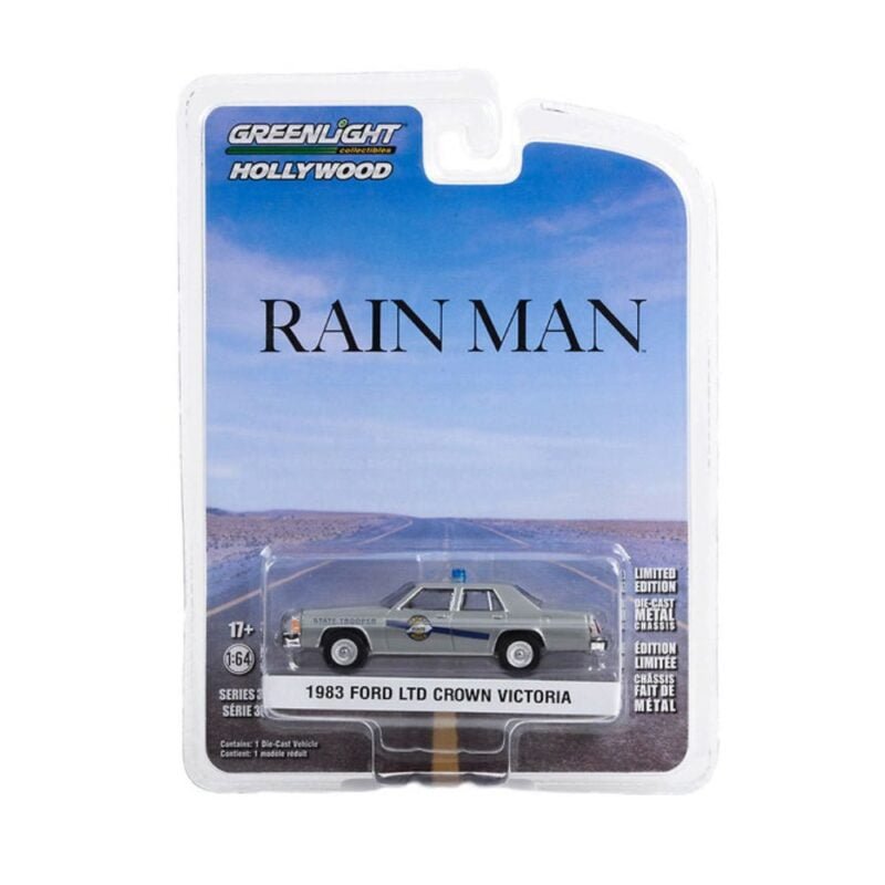 Miniatura coche de policía gris Ford LTD Crown Victoria de la película Rain Man a escala 1/64 Greenlight