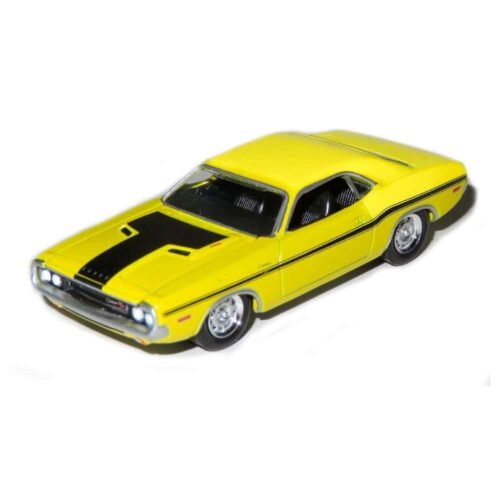 Miniatura coche Dodge Challenger 1970 amarillo con raya negra de la serie NCIS a escala 1/64 Greenlight