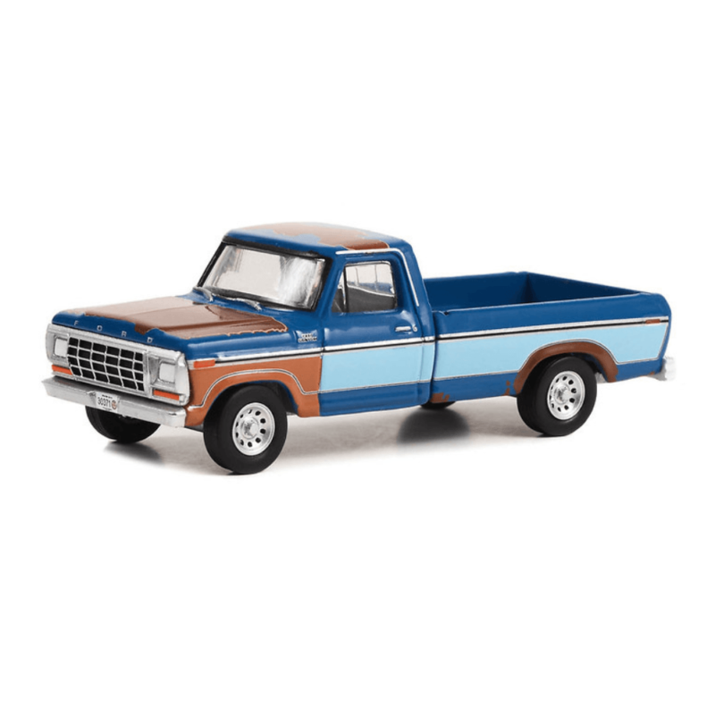 Miniatura camioneta azul Ford F-250 de la serie Yellowstone a escala 1/64 Greenlight