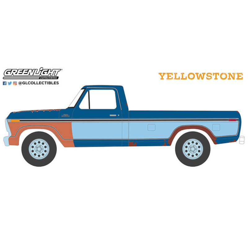 Ilustración camioneta azul Ford F-250 de la serie Yellowstone Greenlight