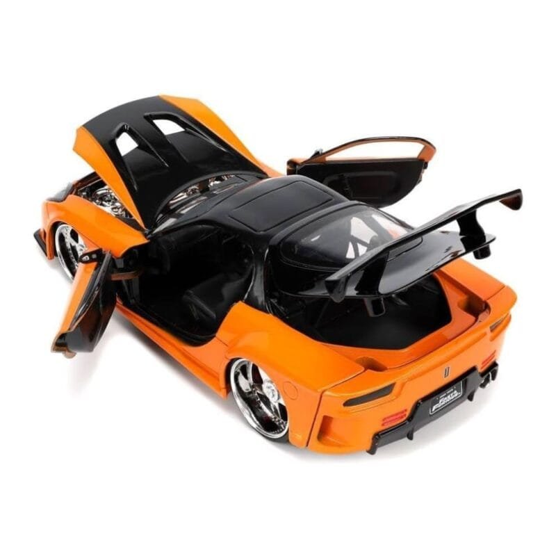 Miniatura coche naranja y negro Mazda RX-7 1995 de la película Fast & Furious 3 a escala 1/24 Jada