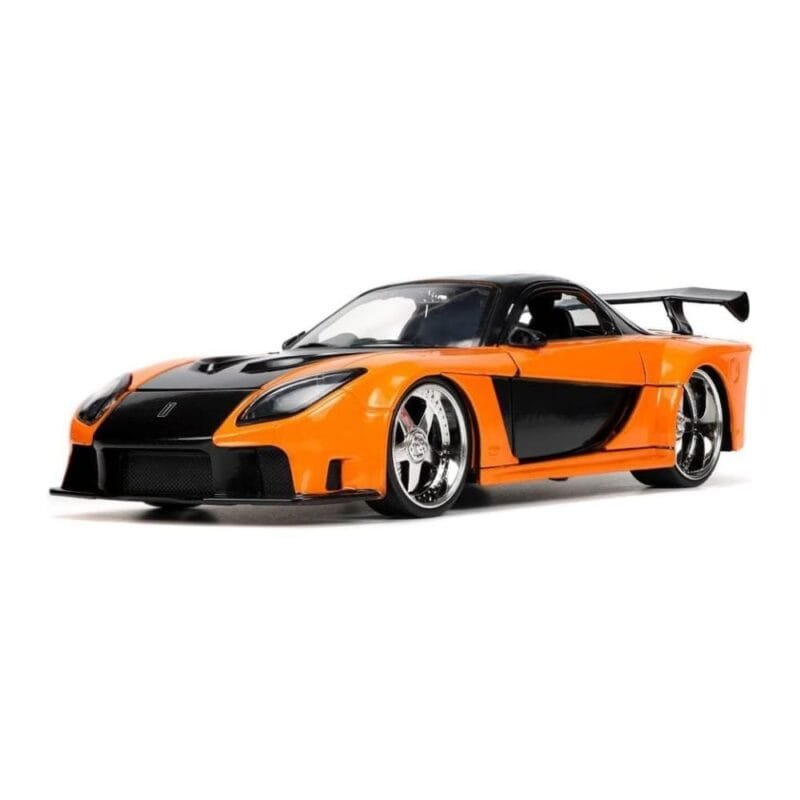 Miniatura coche naranja y negro Mazda RX-7 1995 de la película Fast & Furious 3 a escala 1/24 Jada