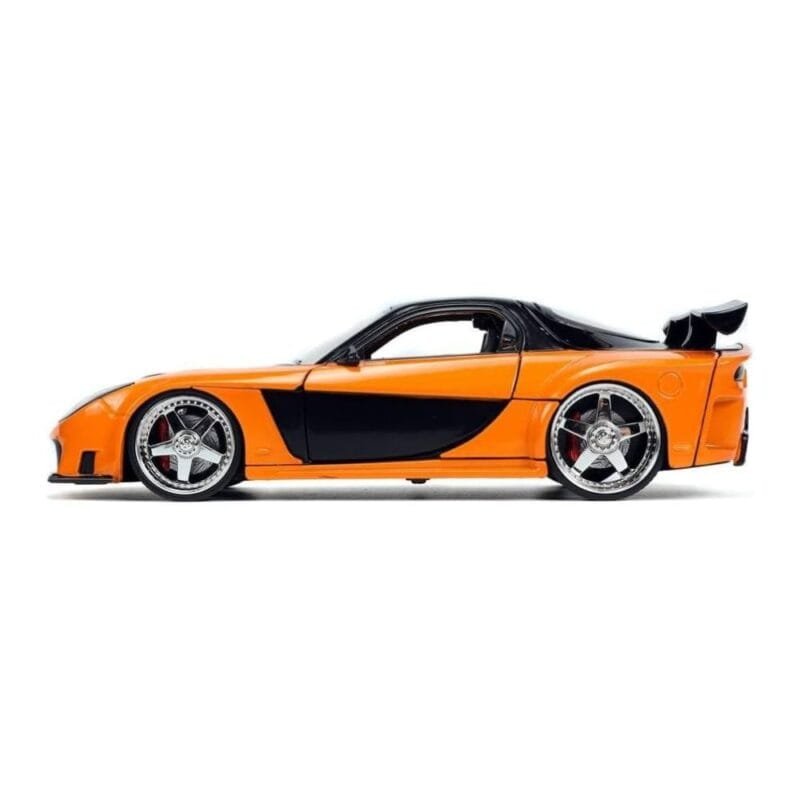 Miniatura coche naranja y negro Mazda RX-7 1995 de la película Fast & Furious 3 a escala 1/24 Jada