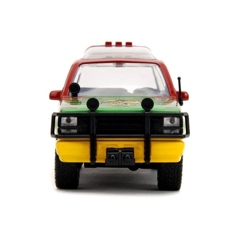 Miniatura coche todoterreno rojo, verde y amarillo Ford Explorer de la película Jurassic Park a escala 1/32 Jada