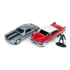 Miniatura coche Christine Plymouth Fury 1959 rojo y Chevrolet Camaro 1967 gris con figura de Buddy a escala 1/64 Johnny Lightning