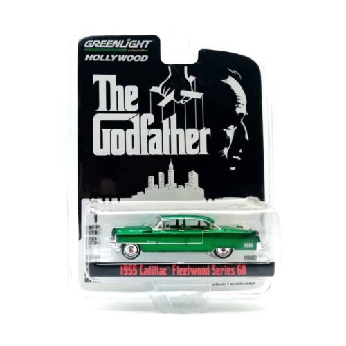 Miniatura coche Cadillac Fleetwood Serie 60 1955 negro de la película El Padrino a escala 1/64 Greenlight con embalaje blister sellado versión Green Machine