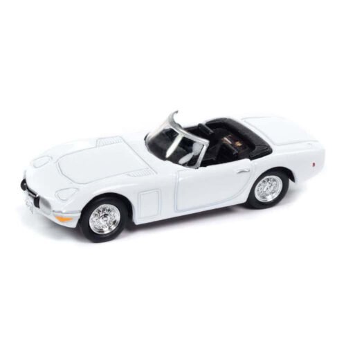 Miniatura coche blanco Toyota 2000GT conducido por James Bond 007 en la película Solo se vive dos veces a escala 1/64 Johnny Lightning