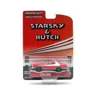 Miniatura coche Ford Gran Torino 1976 rojo con raya blanca de la serie Starsky & Hutch a escala 1/64 Greenlight versión Green Machine