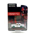 Miniatura coche policía blanco Ford LTD Crown Victoria 1983 de la película Terminator 2 a escala 1/64 Greenlight con blister sellado versión Green Machine