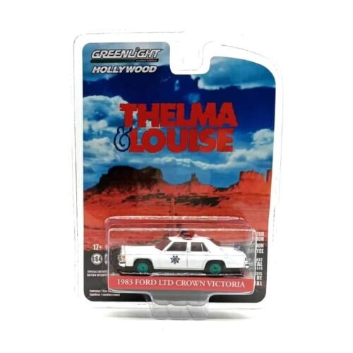 Miniatura coche policía Ford LTD Crown Victoria 1983 blanco - Arizona Highway Patrol de la película Thelma & Louise a escala 1/64 en embalaje blister sellado Greenlight versión Green Machine