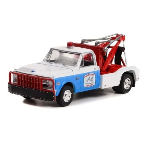Miniatura grúa Chevrolet C-30 Dually (Cooter's Tow Truck) blanca, azul y roja de la serie El sheriff chiflado a escala 1/64 Greenlight