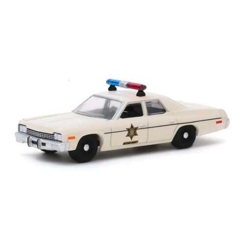 Miniatura coche Dodge Monaco 1975 Hazzard County Sheriff blanco de la serie El sheriff chiflado a escala 1/64 Greenlight