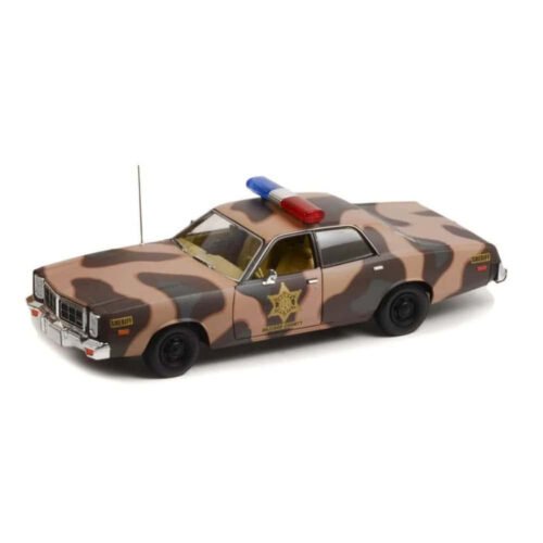 Coche Plymouth Fury 1978 Hazzard County Sheriff camuflaje de la serie El sheriff chiflado a escala 1/18 Greenlight