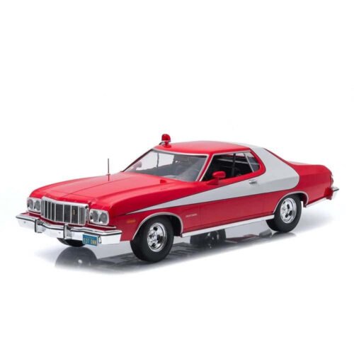 Miniatura coche Ford Gran Torino 1976 rojo con raya blanca de la serie Starsky & Hutch a escala 1/18 Greenlight