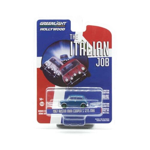 Miniatura coche azul Mini Cooper Austin S 1275 MKI de la película The Italian Job (1969) a escala 1/64 Greenlight edición Green Machine